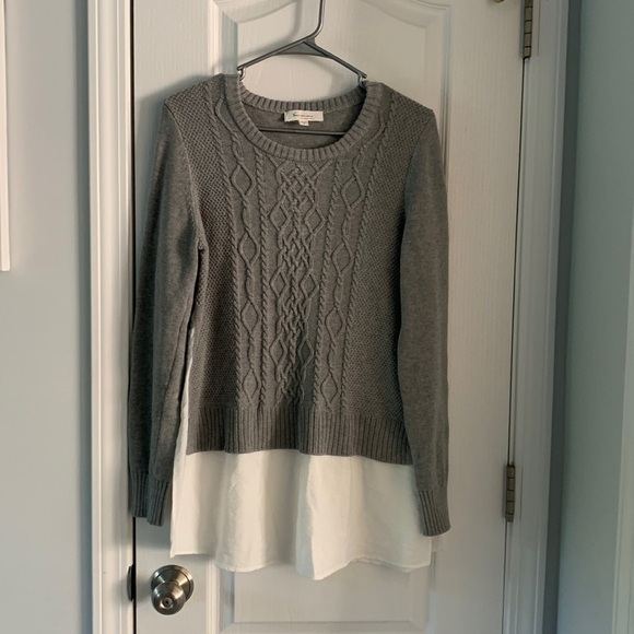 Two by‎ Vince Camuto Layered Sweater cable knit gray white size M winter fall - Picture 2 of 12